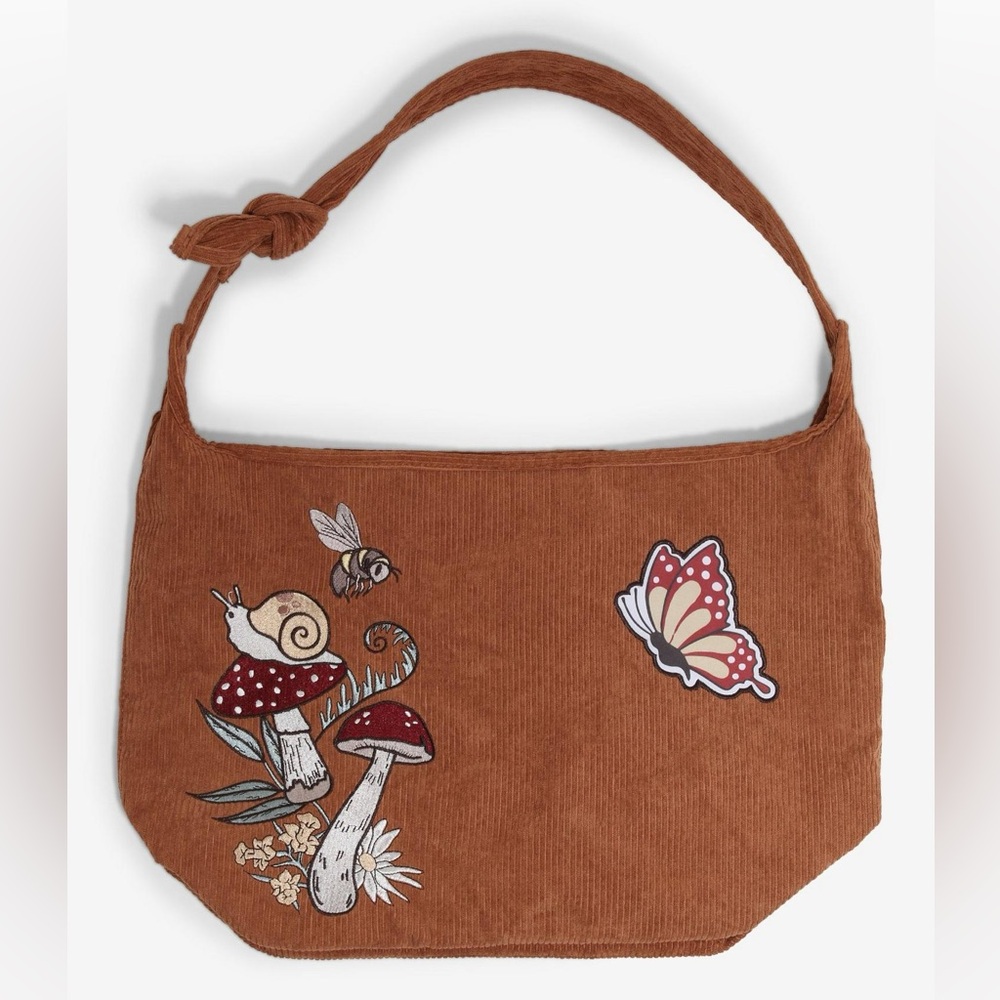 Hot Topic Mushrooms & Bugs Corduroy Tote Bag NWT
